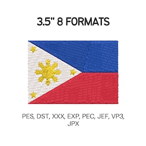 Puede incluir: Parche bordado de la bandera filipina, con una sección superior azul, una sección inferior roja y un triángulo blanco con un sol y estrellas amarillas. El parche mide 8,9 cm y está disponible en 8 formatos.