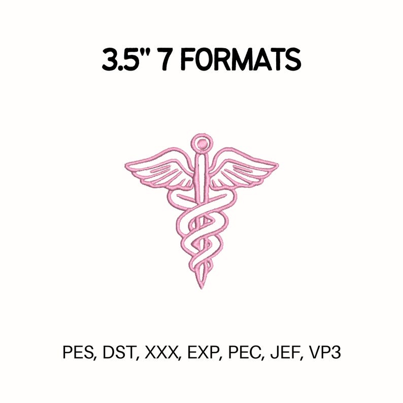Pes Format Snake Medical Symbol Embroidery File Digital Download 3.5 Inches 7 Formats - Etsy