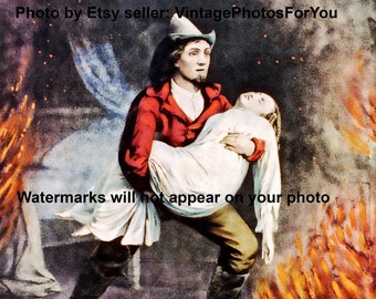 Vintage Firefighter Decor Fireman Wearing Fire Helmet Fire Jacket Saving Woman Firefighter Gift Wall Art Illustration Foto Picture