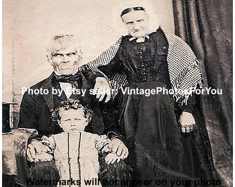 Vintage Antiquariato Vecchio 1890 Spaventoso Strano Strano Strana Famiglia Foto Foto Arte Fotografia