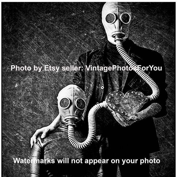 Vintage Old Antique 1900's Odd Weird Spooky Creepy Strange Funny Gas Mask Love Photo Picture Wall Art Decoration