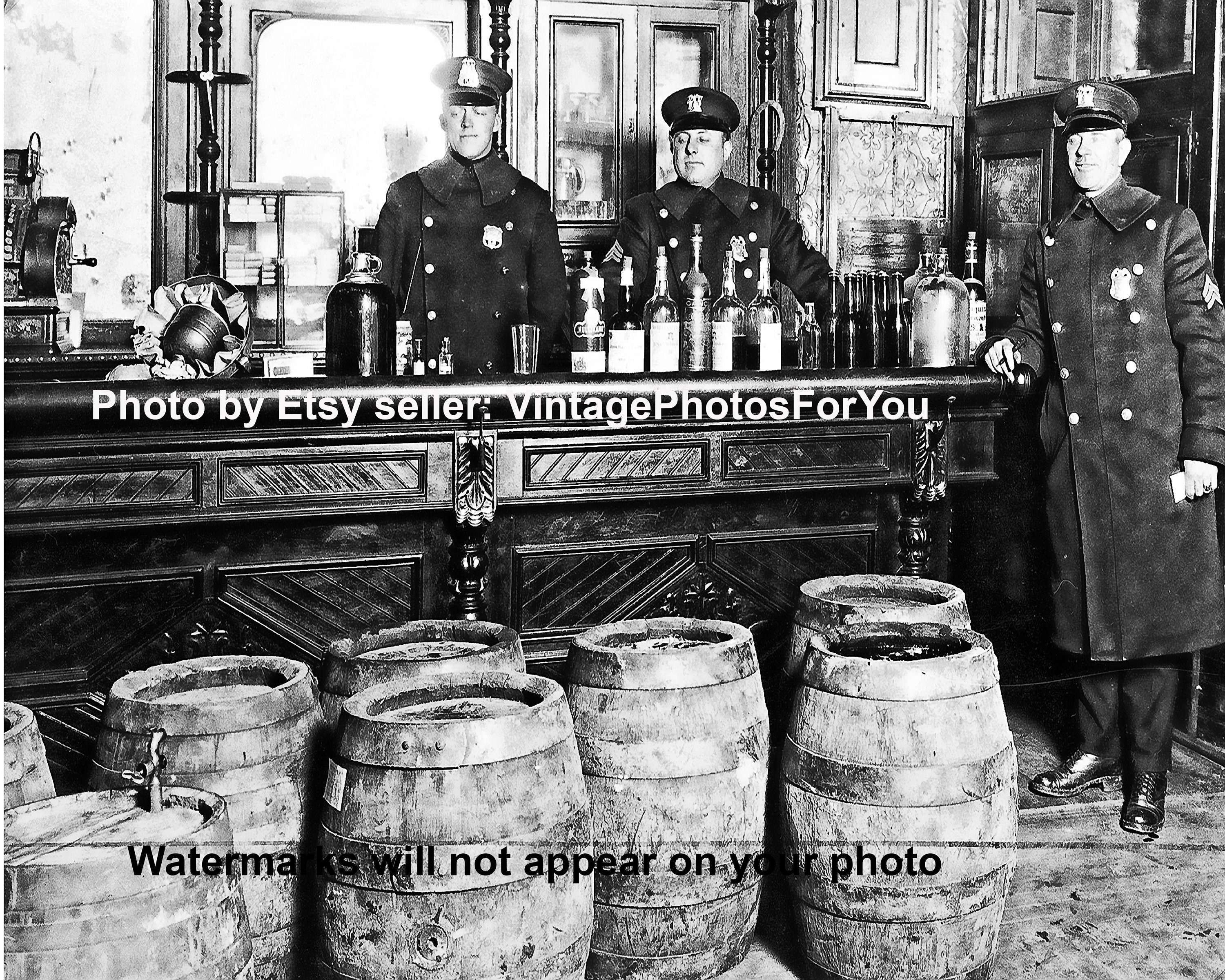 1922 Prohibition Era Speakeasy Police Raid Bootlegger Moonshine Illegal Bar  Confiscated Alcohol Wall Art Photo Picture Decor