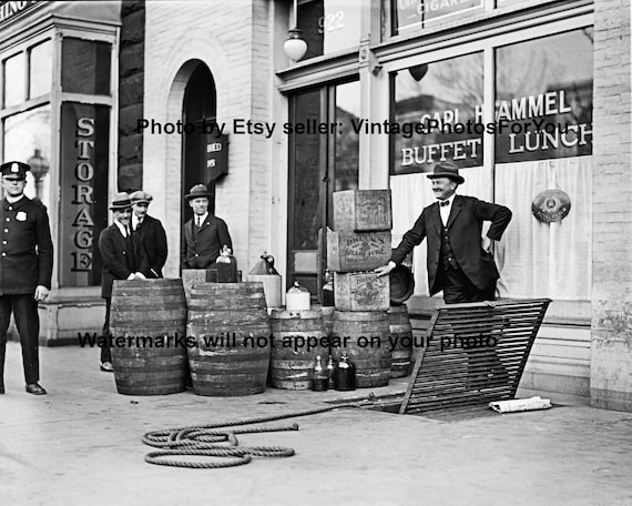 1922 Prohibition Era Speakeasy Police Raid Bootlegger Moonshine Illegal Bar  Confiscated Alcohol Wall Art Photo Picture Decor