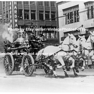 Old Antique Vintage 1900-1920 Fireman Firefighter Horse Drawn Fire Engine Firefighter Gift For Him Photo Picture Wall Art Firefighter Decor