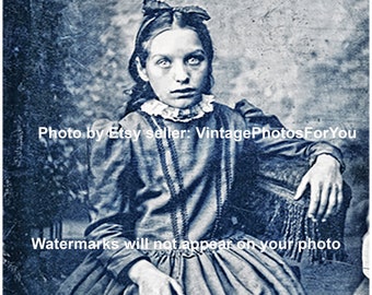 Vintage Old 1800's Creepy Scary Weird Strange Demon Vampire Looking Little Girl Photo Wall Art Picture Photograph