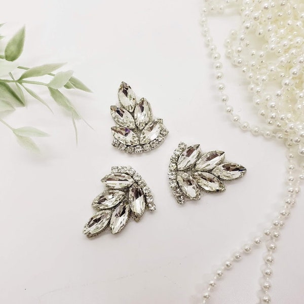 Small Rhinestone Leaf Applique; Leaf Patch; Silver Leaf; Rhinestone Leaf; Small Applique; Small Leaf Patch; Bridal Leaf; Wedding Leaf; 1092