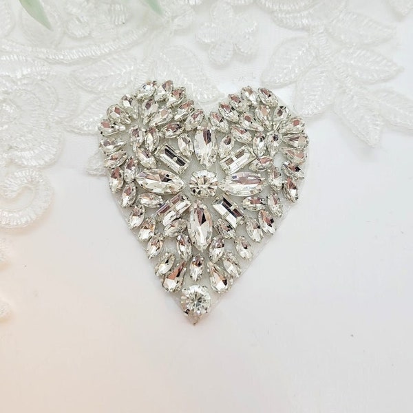 Rhinestone Heart; Heart Applique; Beaded Heart; Heart Notion; Silver Heart Patch; Pointy Shoe Applique; Wedding Shoe Applique; Rhinestone