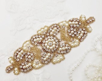 Rose Gold Pearl Applique; DIY Bridal Belt; DIY Bridesmaid Belt; Rose Gold Applique; Bridal Applique; Pearl Applique; 1008