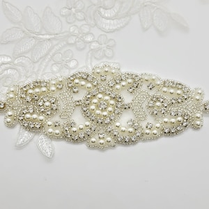 Wedding Pearl Rhinestone Applique; Wedding Belt Applique; Pearl Applique; Princess Applique; Wedding Applique; Rhinestone Patch;