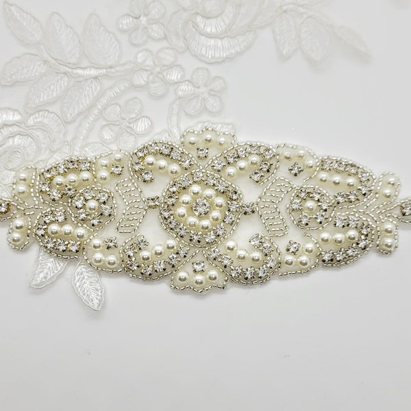 Applique de strass de perle de mariage; Applique de ceinture de mariage ; Perle Applique; Applique princesse ; Applique de mariage ; Écusson en strass ;