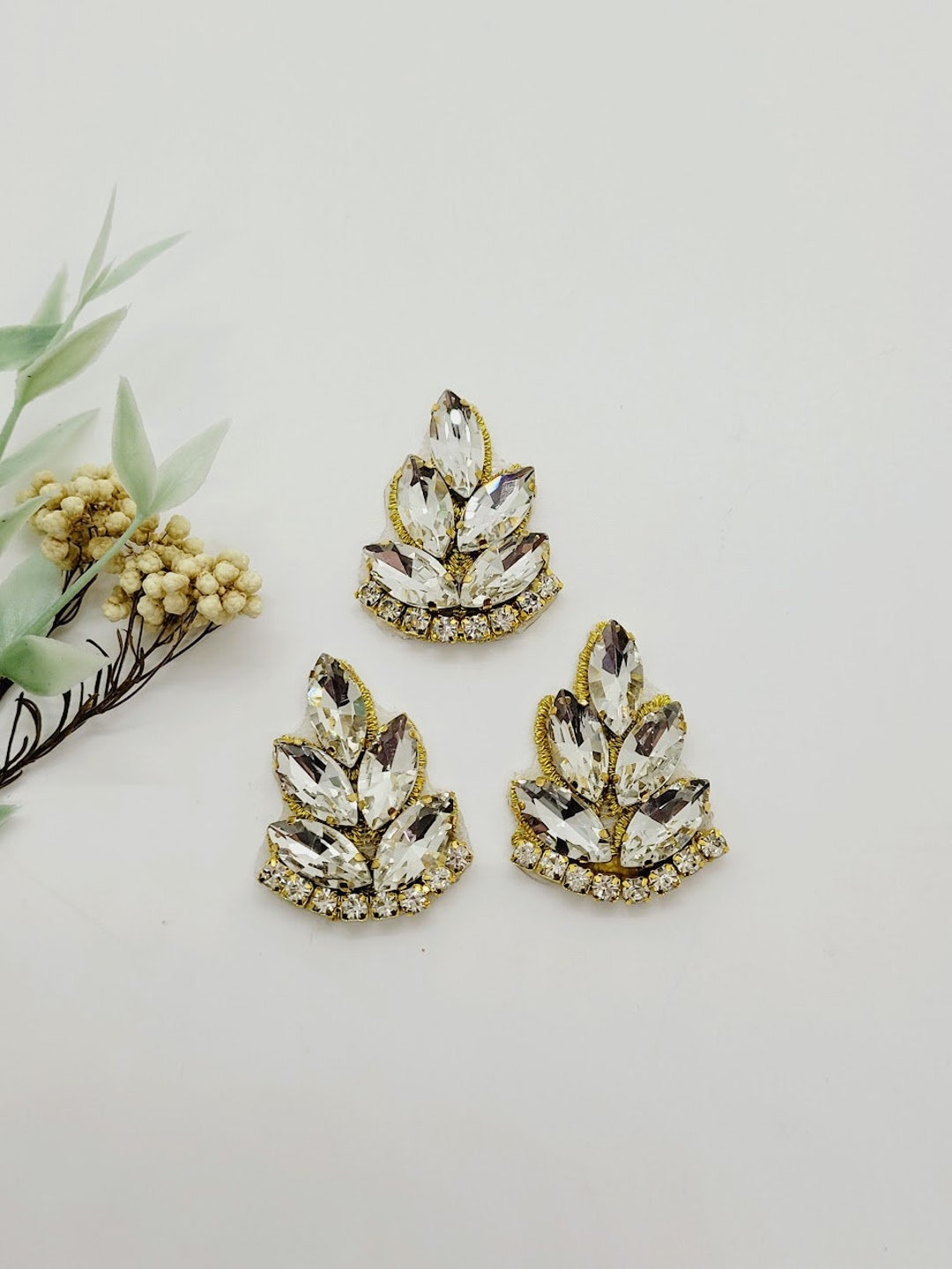 Small Rhinestone Gold Leaf Applique Leaf Patch Rhinestone Leaf Small