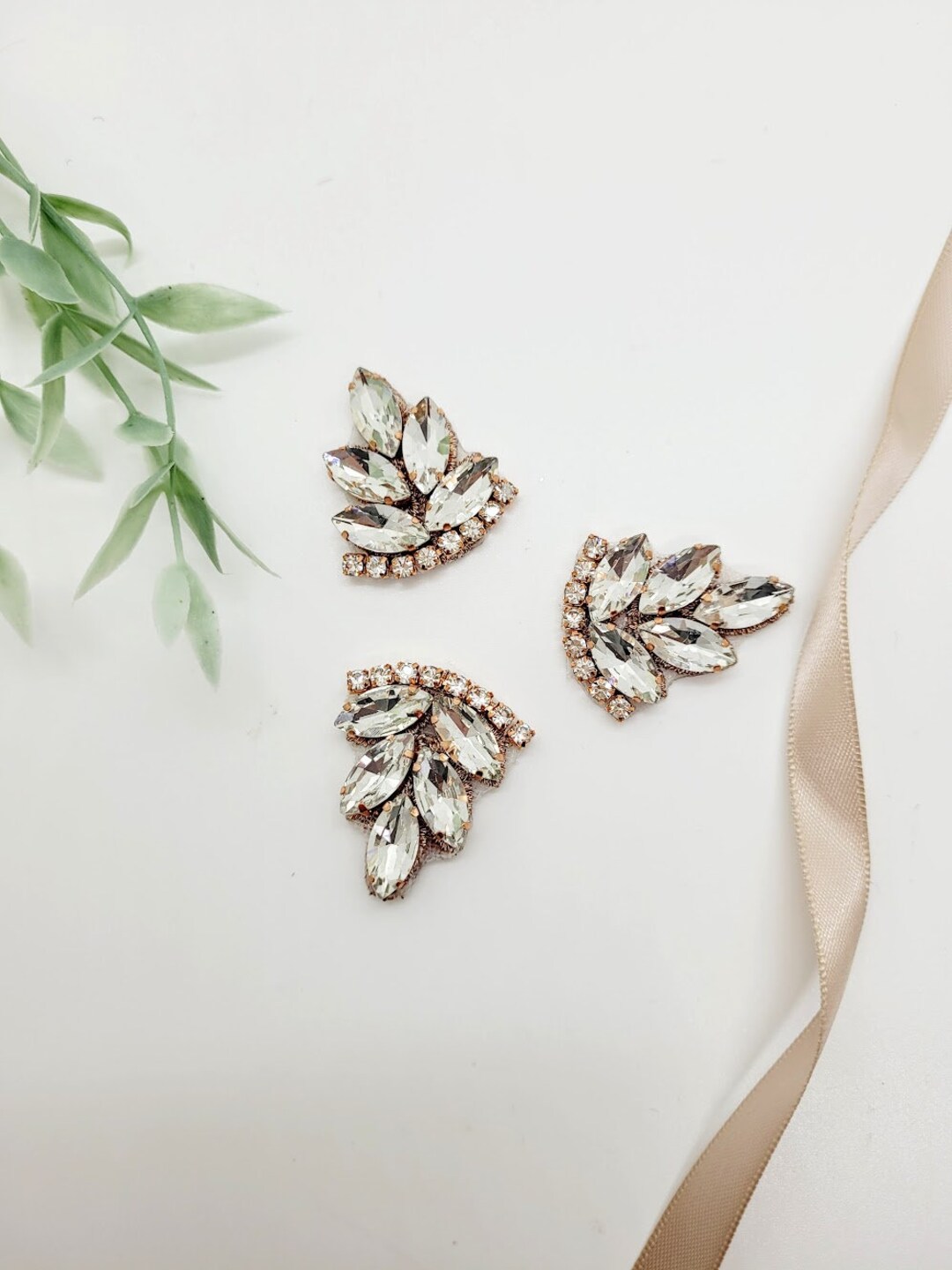 Small Rhinestone Rose Gold Leaf Applique Leaf Patch Rhinestone Leaf