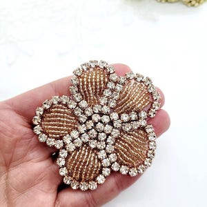 Rose Gold Rhinestone Flower Applique, Beaded Patch (2-inch) image 2