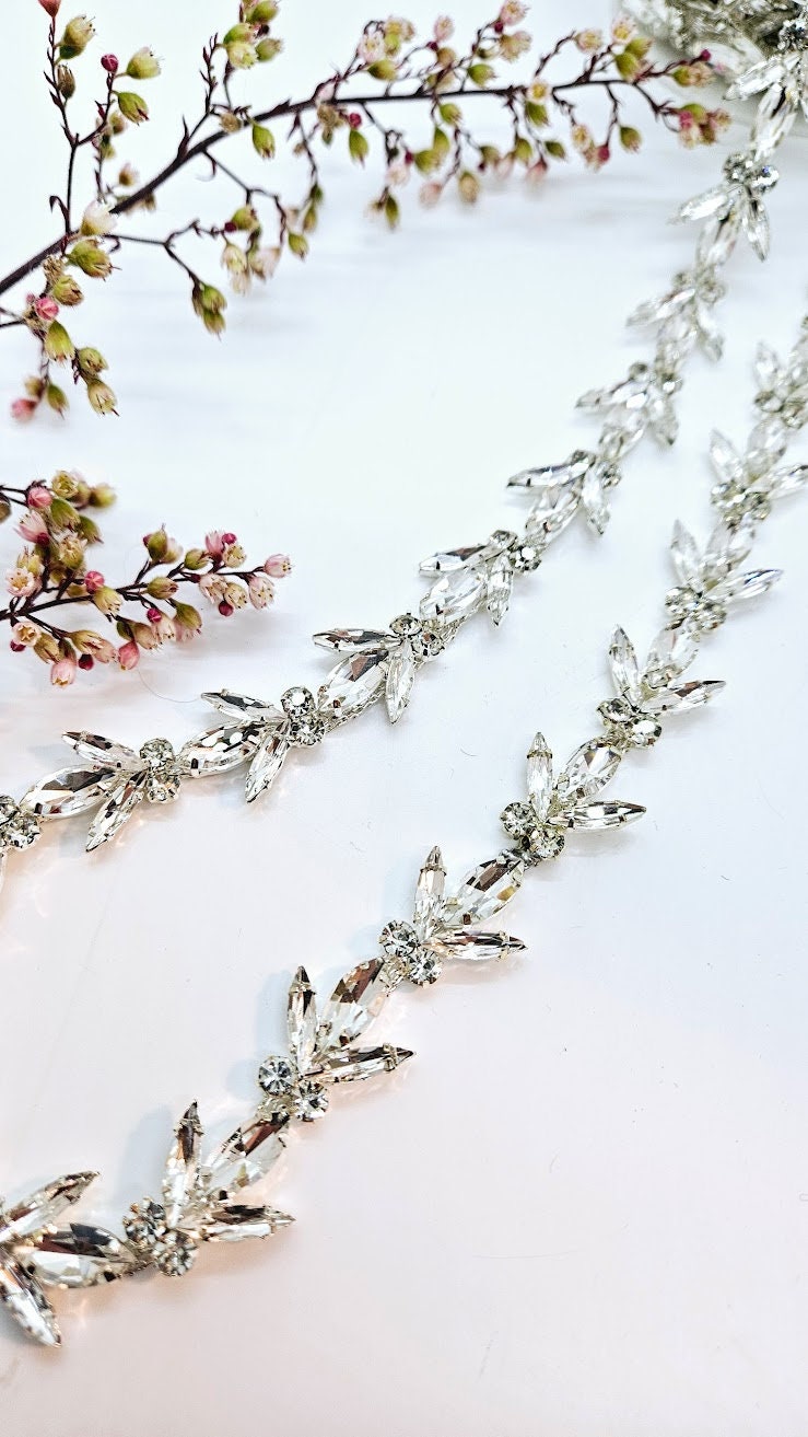 Crystal Leaf Trim: Silver Rhinestone Wedding Dress Straps, DIY Bridal…