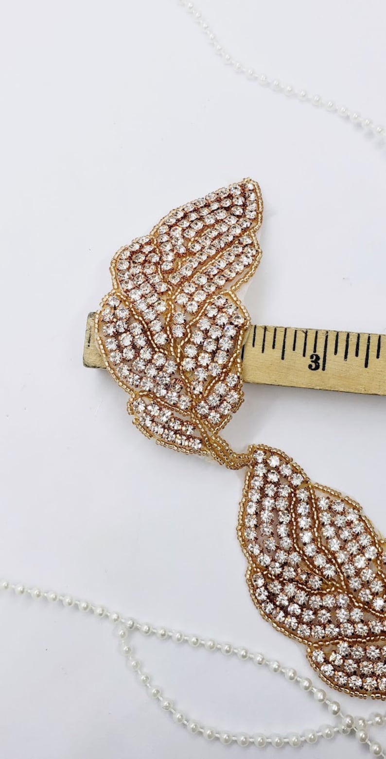 Rose Gold Feather Trim; Feather Applique ; Trim for Wedding Dress; Boho Feather; Bridal Trim; Beaded Applique; Dress Making; 1010