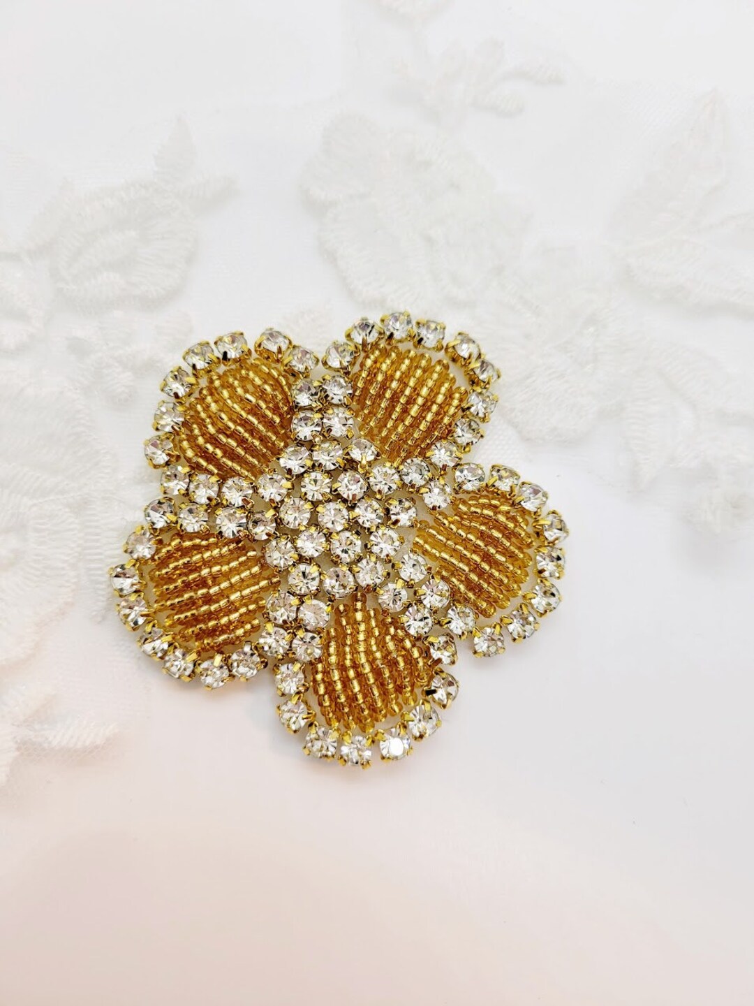 Gold Flower Applique Beaded Flower Applique Hat Making Etsy