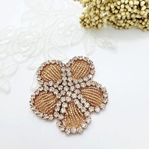 Rose Gold Rhinestone Flower Applique, Beaded Patch (2-inch) image 4