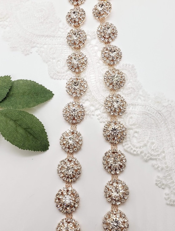 Pearl Trim Crystal Rhinestone Rose Gold Settings Bridal Sash Project DIY GB623