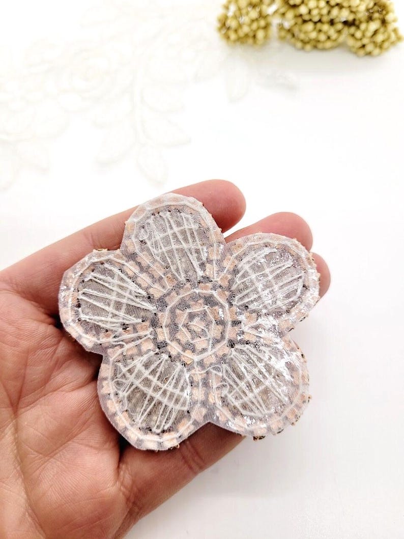 Rose Gold Rhinestone Flower Applique, Beaded Patch (2-inch) image 3