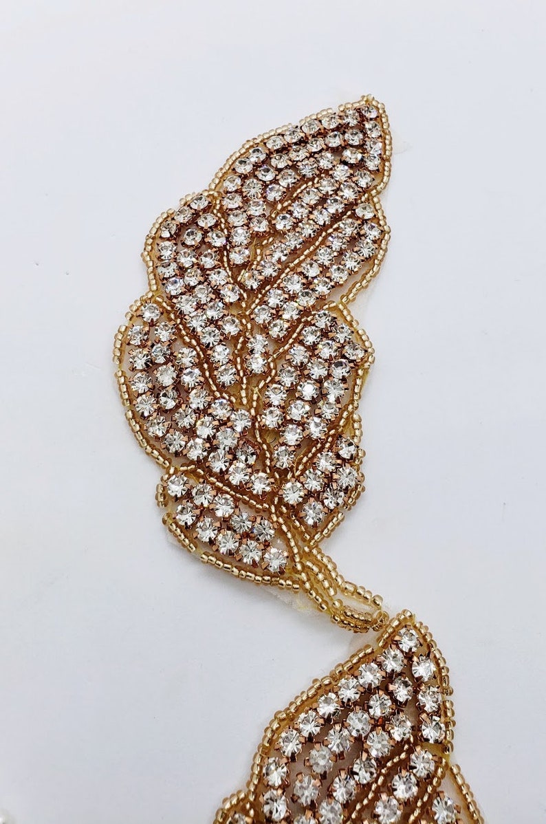Rose Gold Feather Trim; Feather Applique ; Trim for Wedding Dress; Boho Feather; Bridal Trim; Beaded Applique; Dress Making; 1010