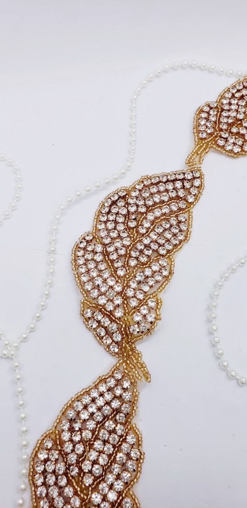 Rose Gold Feather Trim; Feather Applique ; Trim for Wedding Dress; Boho Feather; Bridal Trim; Beaded Applique; Dress Making; 1010