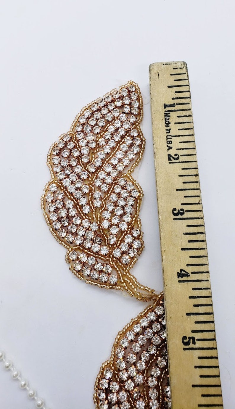 Rose Gold Feather Trim; Feather Applique ; Trim for Wedding Dress; Boho Feather; Bridal Trim; Beaded Applique; Dress Making; 1010