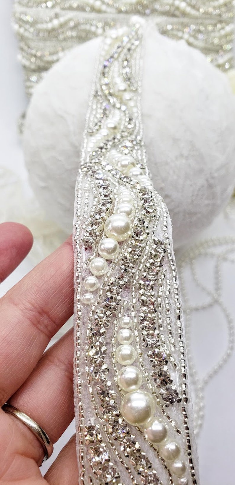 Pearl Rhinestone Trim Pearl Beaded Trim Wedding Dress Trim Etsy