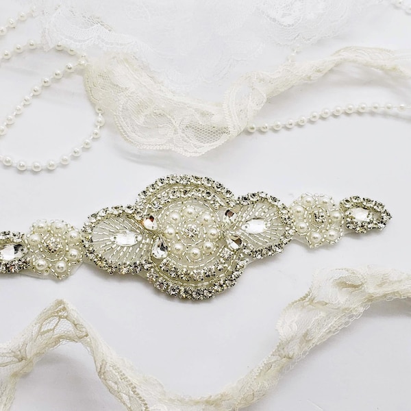 Art Deco Rhinestone Applique; Great Gatsby Applique; DIY Gatsby Wedding; DIY Flapper Headband; Rhinestone Patch; Wedding Belt; 1017