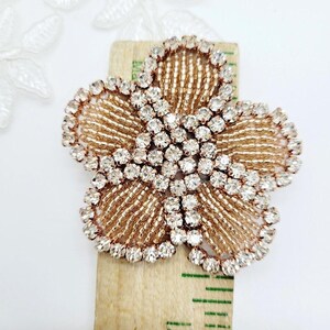 Rose Gold Rhinestone Flower Applique, Beaded Patch (2-inch) image 5