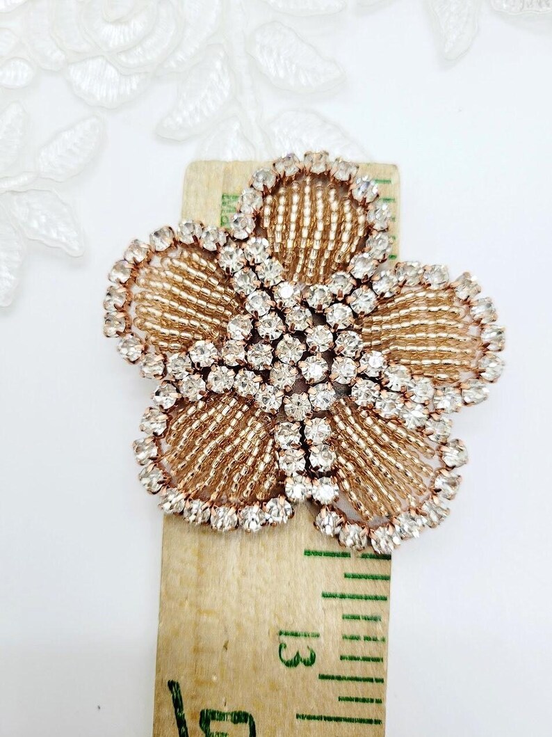 Rose Gold Rhinestone Flower Applique, Beaded Patch (2-inch) image 5