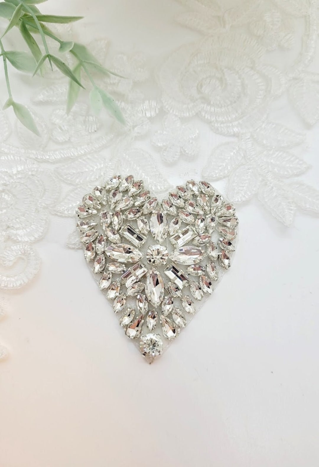 Silver Rhinestone Heart Rhinestone Heart Applique: Silver Wedding Shoe Patch (2.75