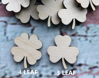 Shamrock/4 or 3 Leaf Clover Laser Cut Unfinished Wood Shape DIY - 1 - 4 inches available FREE SHIPPING (orders over 35.00)