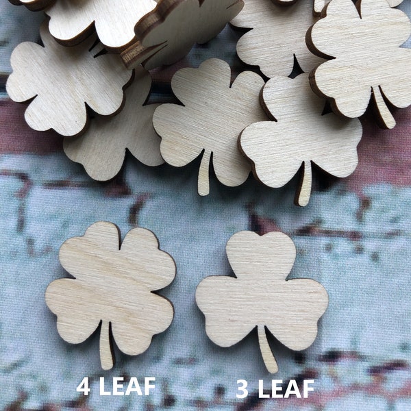 Shamrock/4 or 3 Leaf Clover Laser Cut Unfinished Wood Shape DIY - 1 - 4 inches available FREE SHIPPING (orders over 35.00)