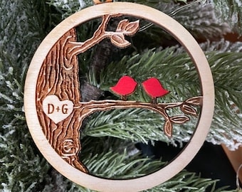 LOVEBIRDS Ornament Personalized Laser Cut VALENTINES Wedding Holiday Engagement Romantic Boyfriend Couple Free Shipping