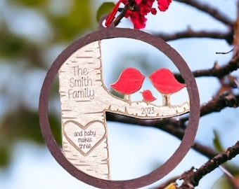 Personalized Lovebird Family Ornament, Custom Wood Holiday Keepsake - Perfect for VALENTINE'S DAY