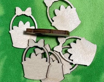 Easter Basket with Bow Laser Cut Unfinished Wood Shape DIY - 1 to 4 inches available FREE SHIPPING (orders over 35.00)