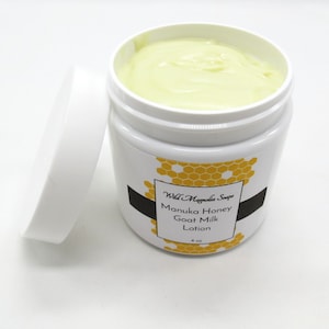 Manuka Honey Goat Milk Lotion - Unscented - Bee Pollen, Silk, Jojoba, Hemp, Argan - Goat Milk Skin Care - For Sensitive Skin