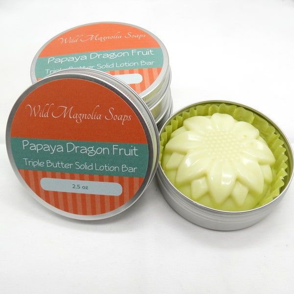 Papaya Dragon Fruit Scented Solid Lotion Bar - Triple Butter - With Hemp - Butter Bar