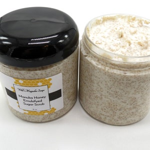 Manuka Honey Emulsified Brown Sugar Scrub 8 oz - Cocoa, Mango, Shea, Jojoba, Argan Oils, Allantoin, Bee Pollen, Silk Peptides - Body Scrub