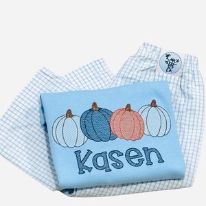 Pumpkin Patch Pant Set Blue  / Monogrammed Fall Outfit // Toddler Boy Fall Outfit // Embroidered Long Sleeve Top