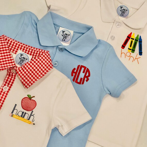 Back to School Polos// Monogrammed Boys Polo// Pencil // - Etsy