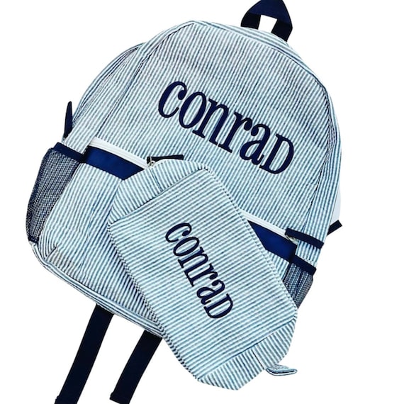 Personalized Seersucker Backpack | Seersucker Lunchbox | Monogrammed Toddler Backpacks | Preschool Bag