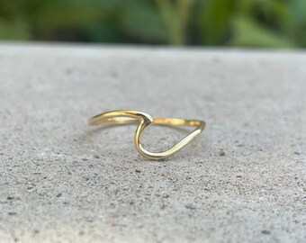 Sea Wave 14k Gold Plated Ring • Ocean • Dainty Wave • Stacking • Minimalist • Everyday • Nalu • Beach Jewelry • Hawaiian • Nautical • Surfer