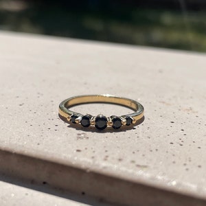 Black Onyx 14k Gold Plated Minimalist Ring . Dainty . Stacking . Five Stone Ring . Gift for Her . Birthstone Band . Anniversary . Engagement