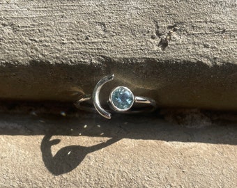 Silver Blue Topaz Open Moon and Star Ring • December Birthstone • Celestial • Half Moon • Valentines Day Gift • Crescent • Dainty