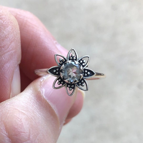 Blue Topaz Flower Ring • Power • Boho • Hippie • December Birthstone • Gemstone Jewelry • Sterling Silver • Minimalist • Floral • Spring