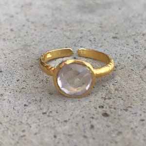 Rose Gem Gold Plated Silver Sterling • Rose Quartz Gemstone Adjustable Stacking • Birthstone Fashion •   Sale Jewelry Handmade