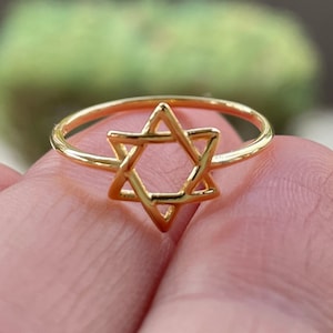 Gold Plated Star of David Ring • Magen David Ring • Jewish Jewelry • Six Wings Kabbalistic Unisex Religious • Spiritual • Minimalist