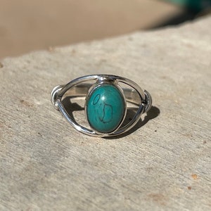 Evil Eye Ring, Evil Eye Jewelry, Good Luck Jewelry, Boho Ring, Simple Evil Eye,  Green Turquoise Ring, Turquoise Silver Ring, Size 6.75 Ring