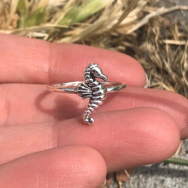 Silver Seahorse Ring • Ocean Jewelry • Dainty • Stacking • Tiny • Minimalist • Sea • Gift • Beach • Nature • Animal • For Women • Mermaid